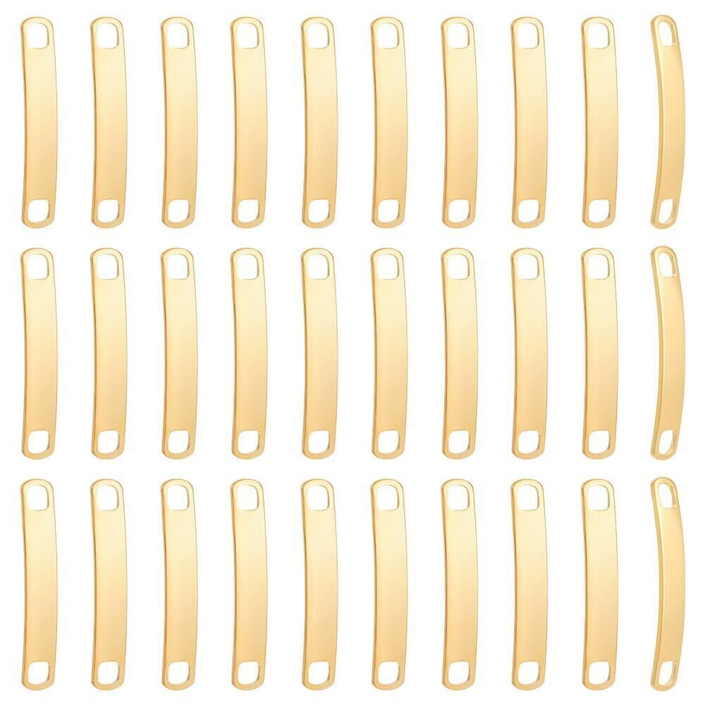 2813 18K Gold Plated 40Pcs Stamping Blank Tag Stainless Steel Curved Link